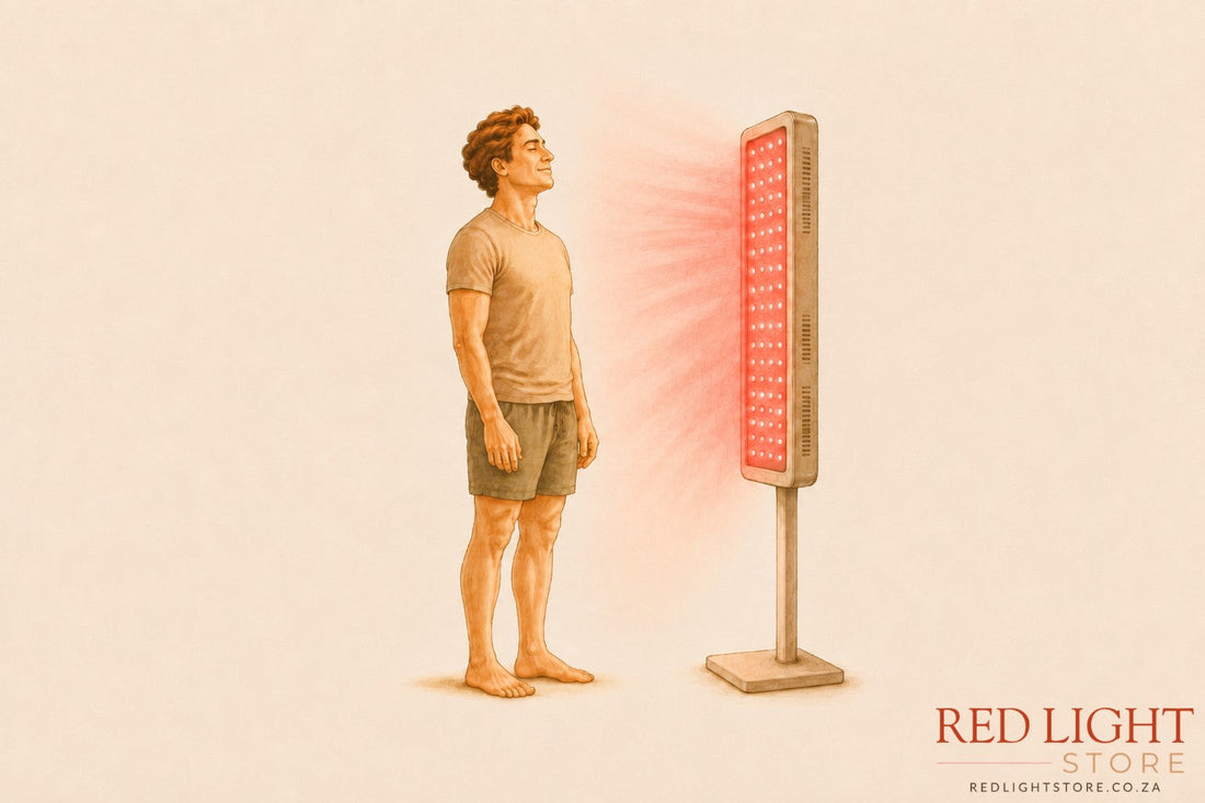 big red light therapy panel showing irradiance