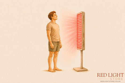 big red light therapy panel showing irradiance