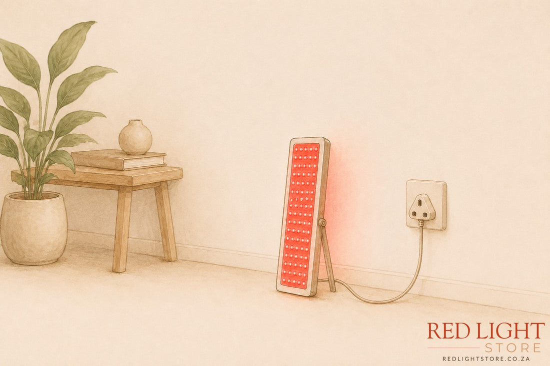 red light panel plugged in and powered on using electricity